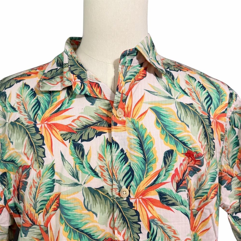 Tommy Bahama Mns 100% Cotton Floral Hawaiian Button Down Short Sleeve Shirt Sz L